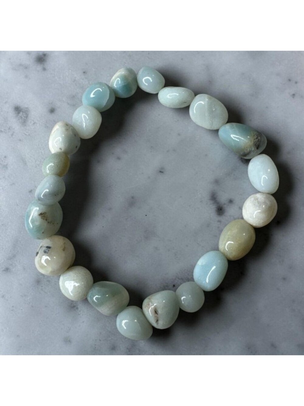 Natural Larimar Stretch Bracelet With Polished Blue & White Gemstone Beads